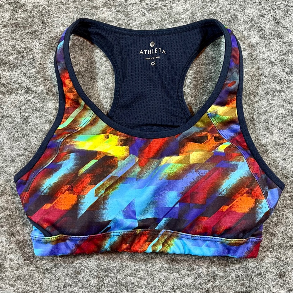 Athleta Sports Bra Women‎ XS Multicolor Abstract Racerback Activewear Athleisure
